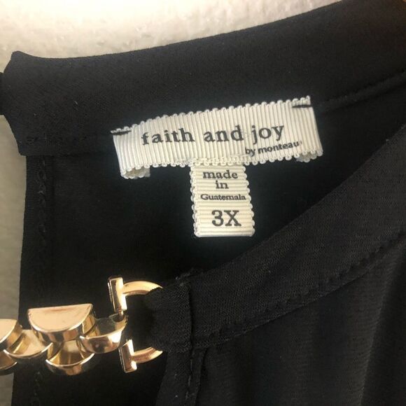 Faith and Joy Sleeveless Black blouse chain detail size 3X - Picture 3 of 5